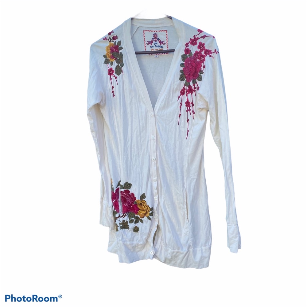 Johnny Was Embroidered Cardigan Sweater
